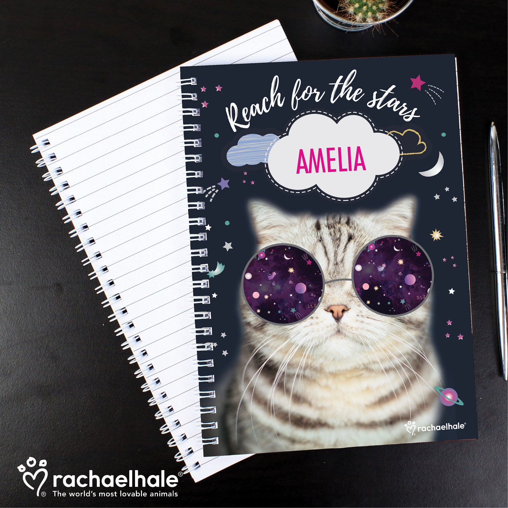 Personalised Rachael Hale Space Cat A5 Notebook - MK&JD Gifts