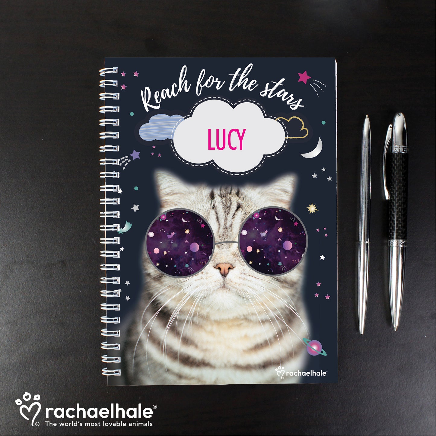 Personalised Rachael Hale Space Cat A5 Notebook - MK&JD Gifts