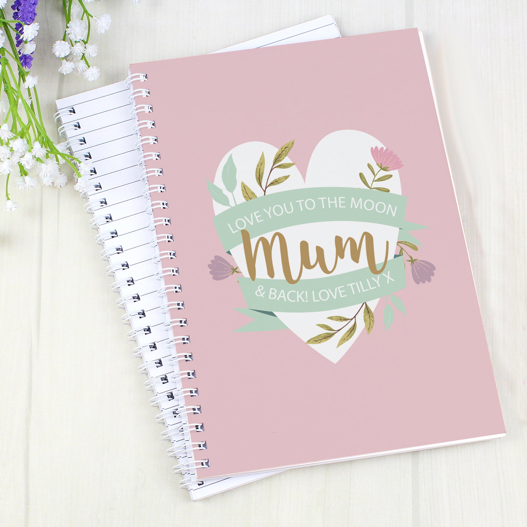 Personalised Floral Heart A5 Notebook - MK&JD Gifts