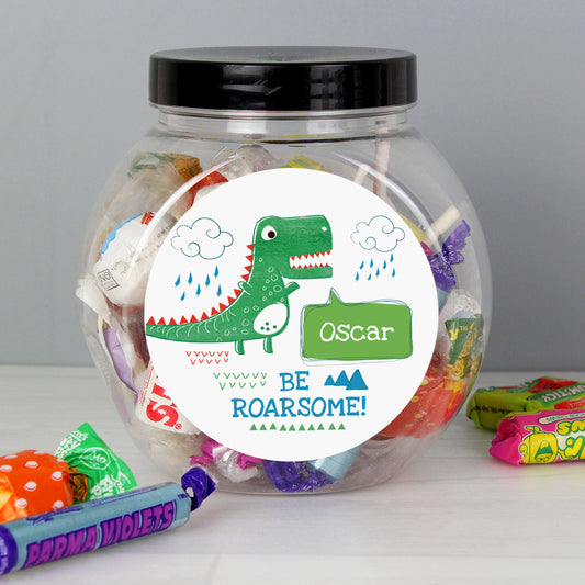Personalised 'Be Roarsome' Dinosaur Sweet Jar - MK&JD Gifts