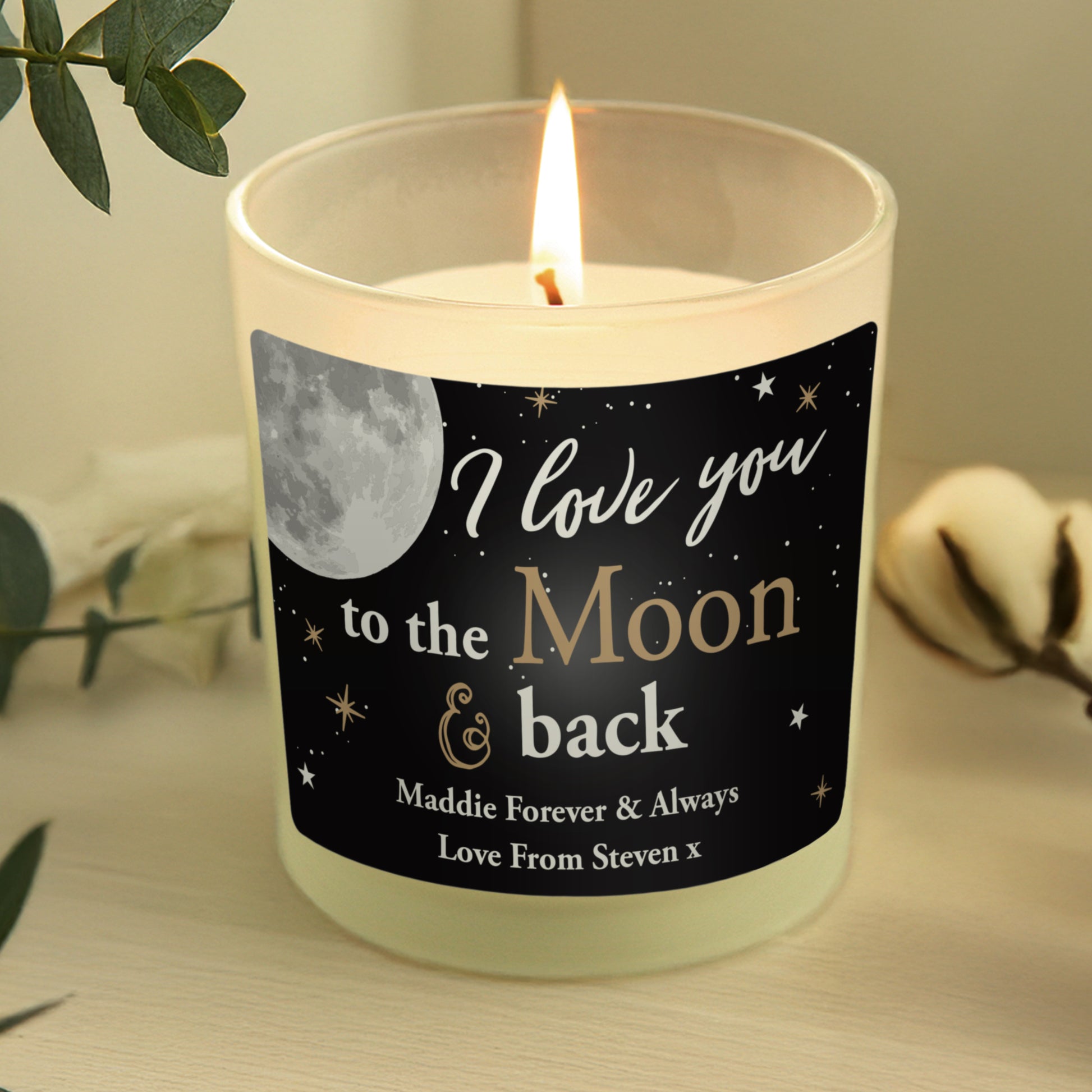 Personalised Moon & Back Scented Jar Candle - MK&JD Gifts