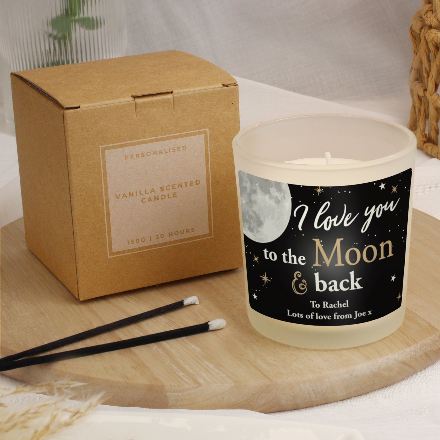 Personalised Moon & Back Scented Jar Candle - MK&JD Gifts