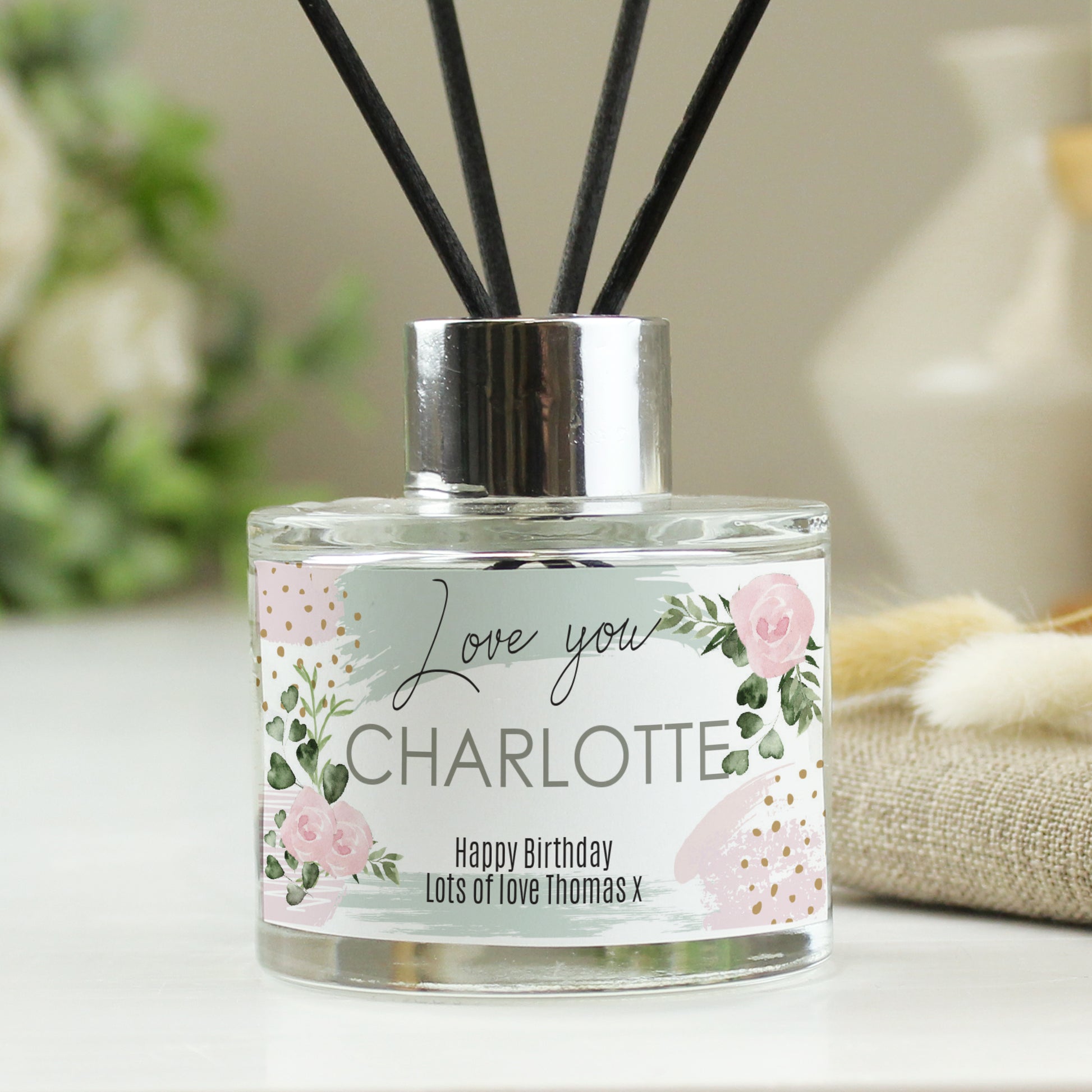 Personalised Abstract Rose Reed Diffuser - MK&JD Gifts