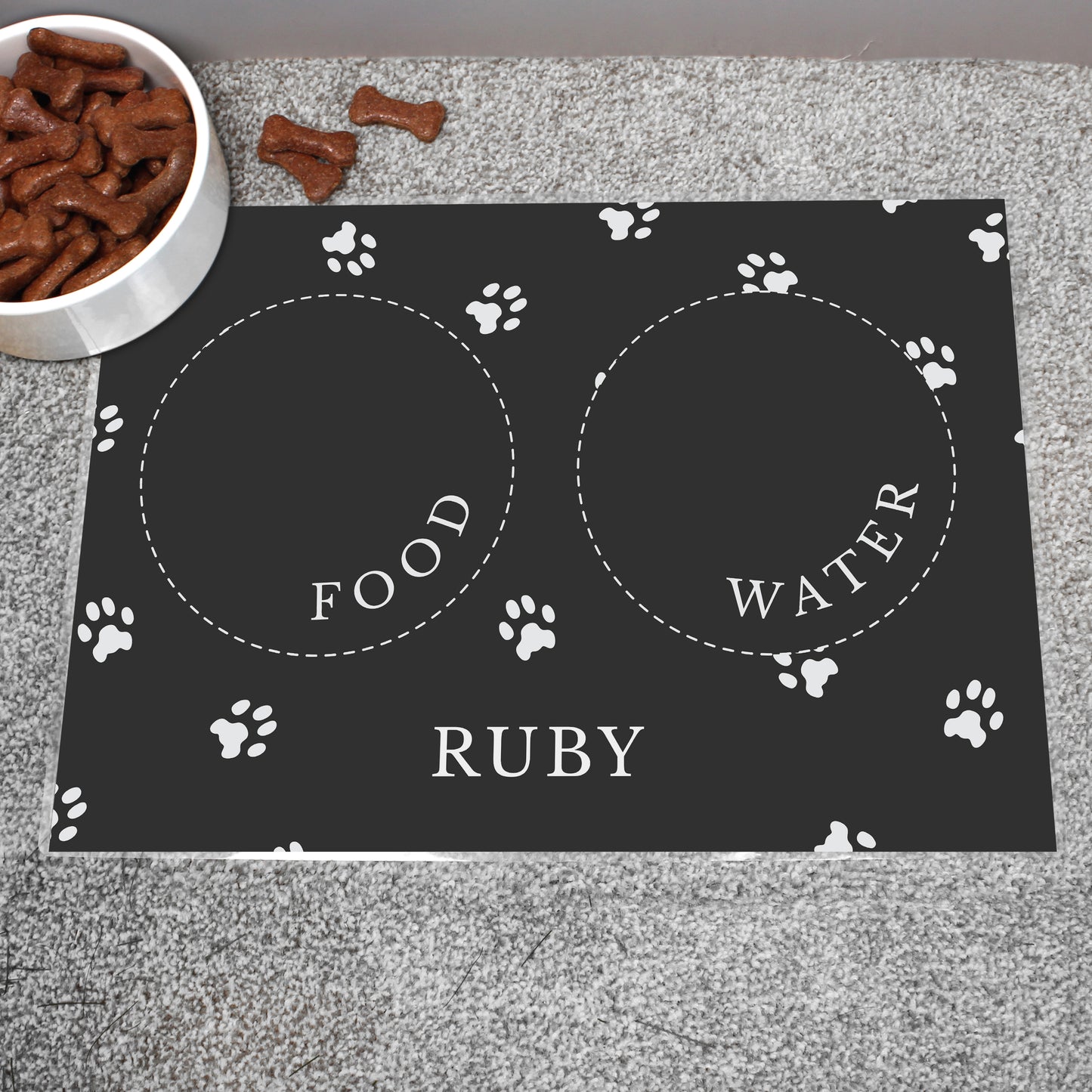 Personalised Black Pet Bowl Mat - MK&JD Gifts