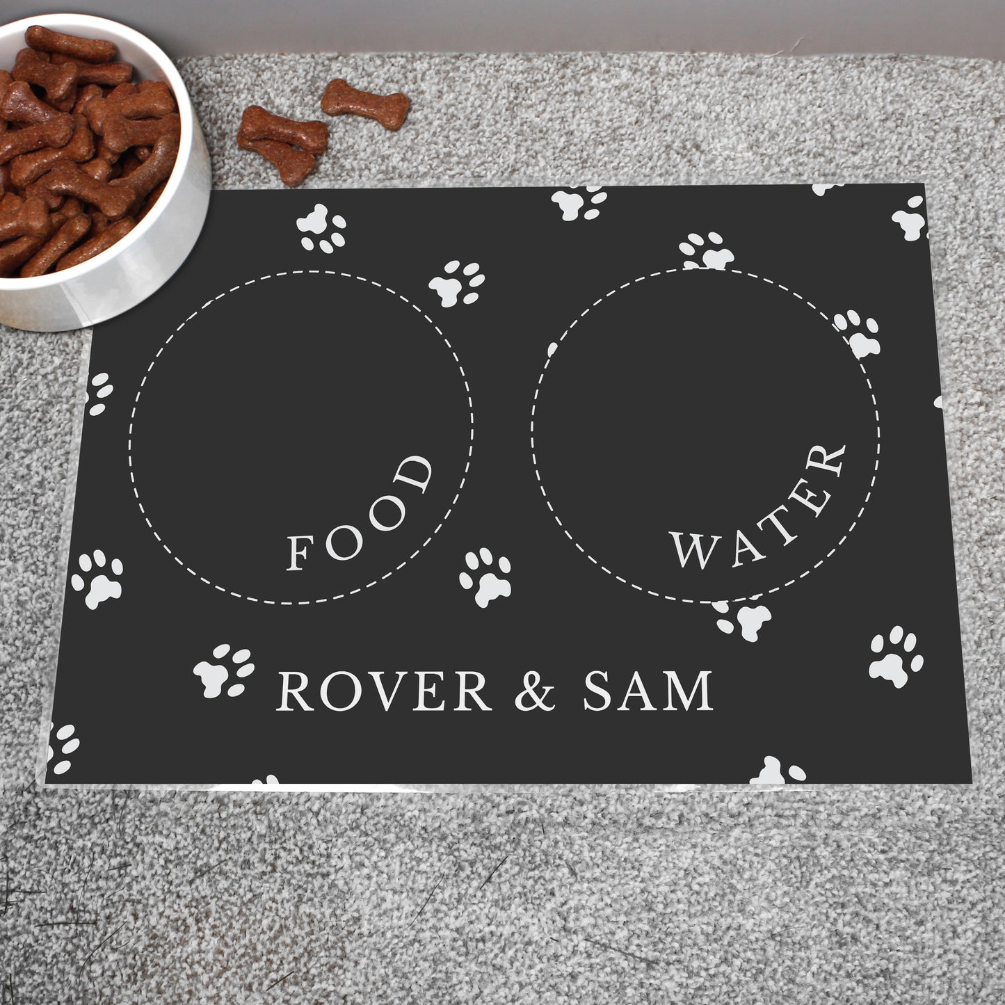 Personalised Black Pet Bowl Mat - MK&JD Gifts