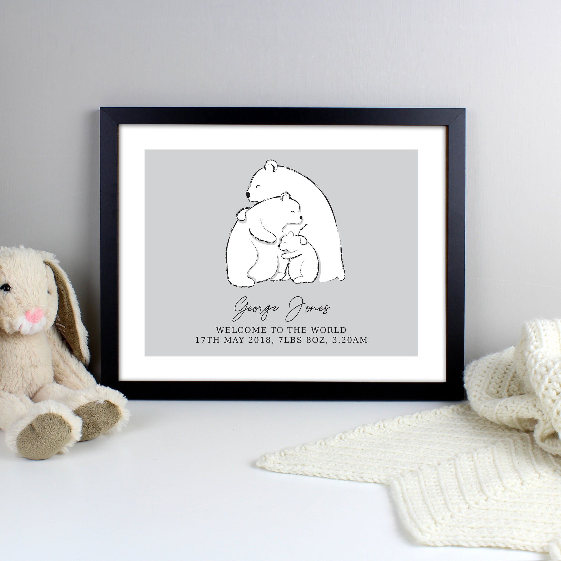 Personalised Polar Bear Family Black Framed Print - MK&JD Gifts