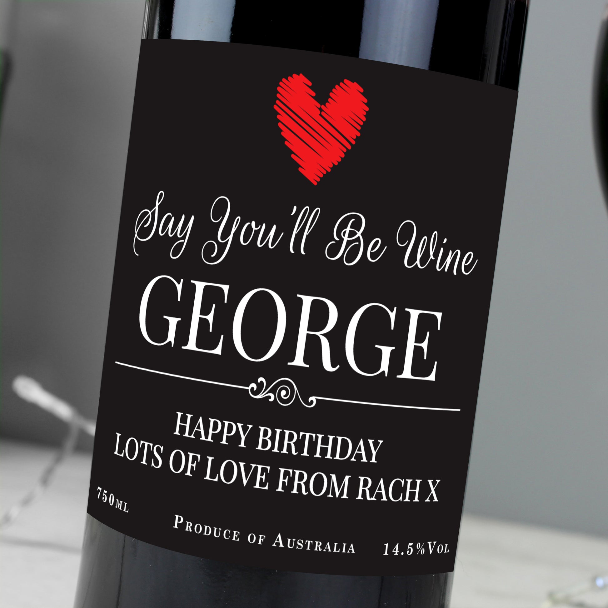 Personalised Heart Red Wine - MK&JD Gifts