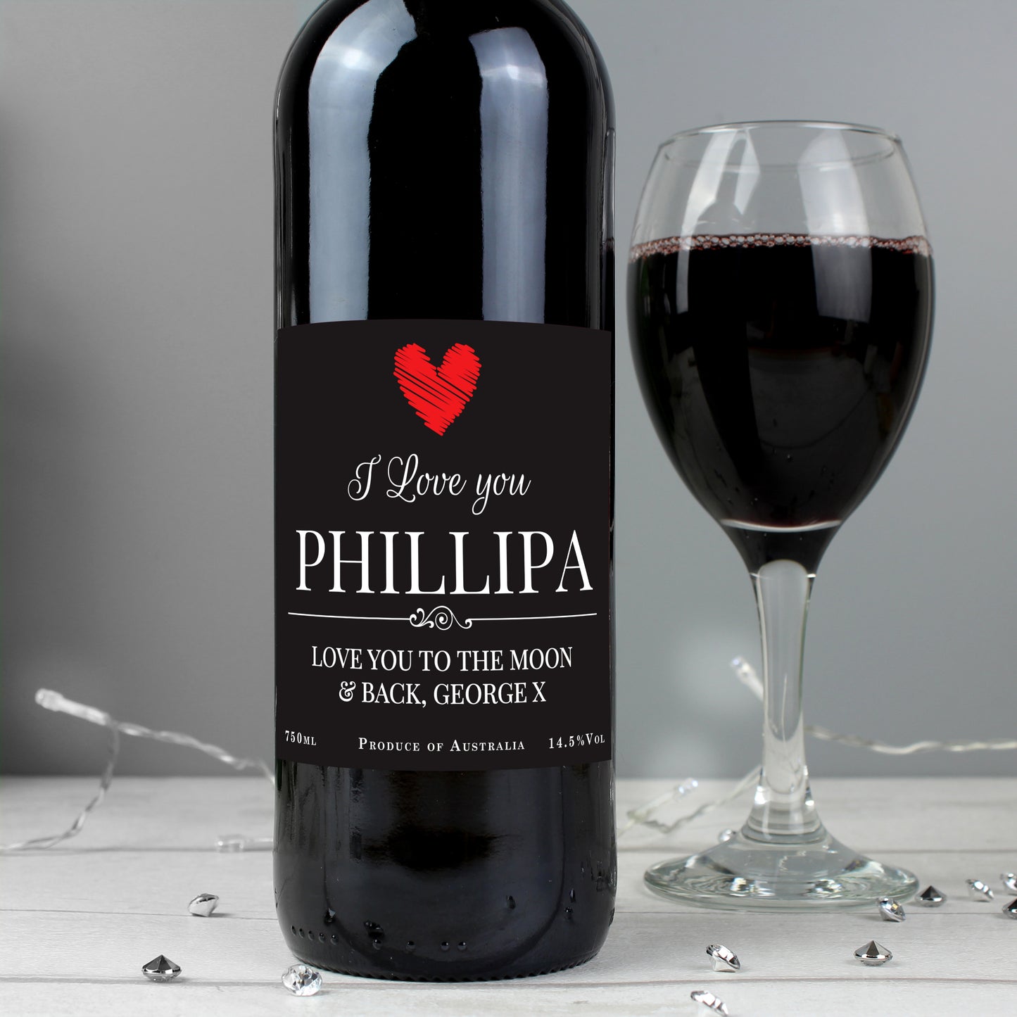 Personalised Heart Red Wine - MK&JD Gifts