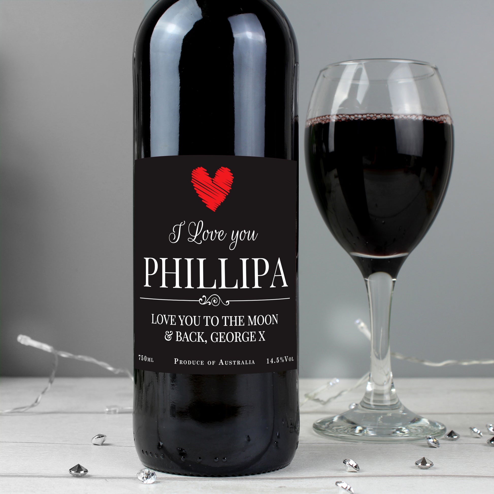 Personalised Heart Red Wine - MK&JD Gifts