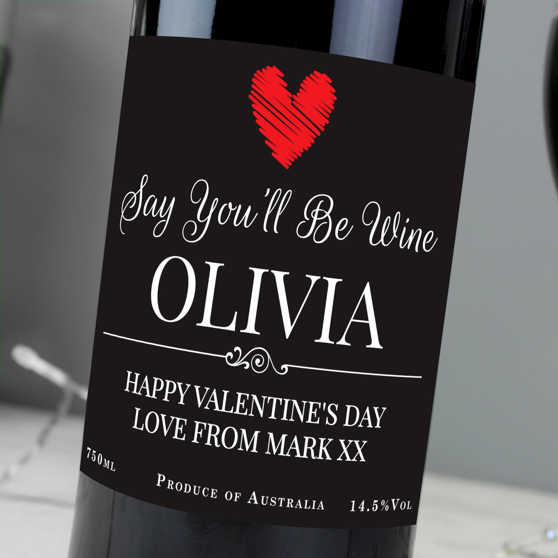 Personalised Heart Red Wine - MK&JD Gifts