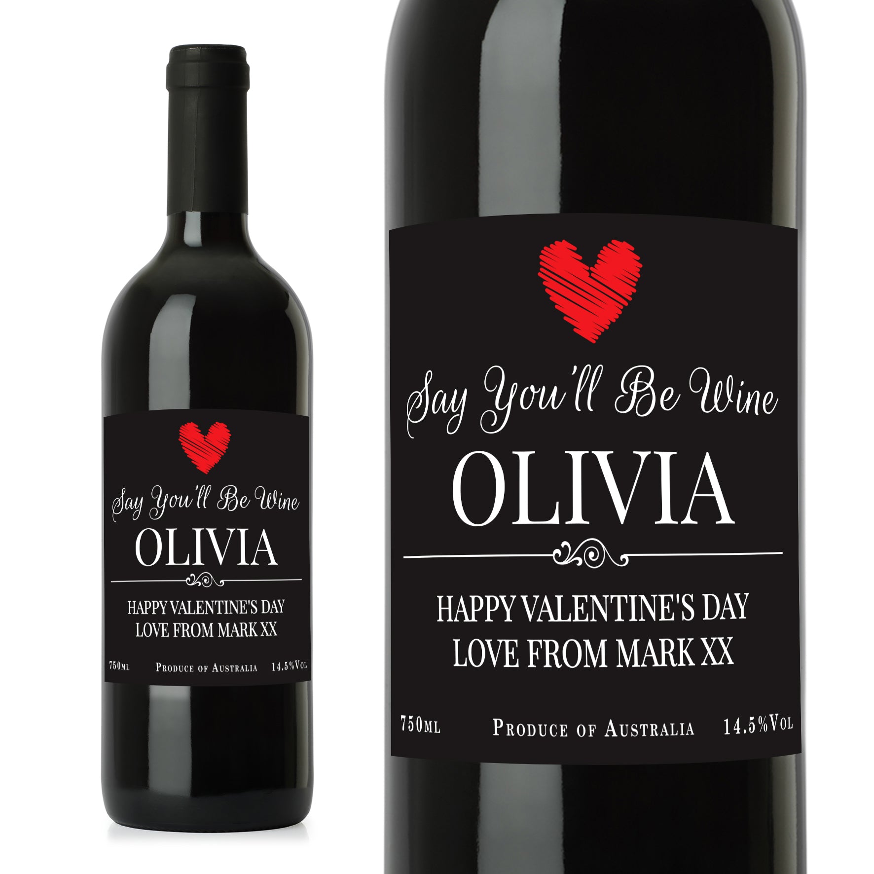 Personalised Heart Red Wine - MK&JD Gifts