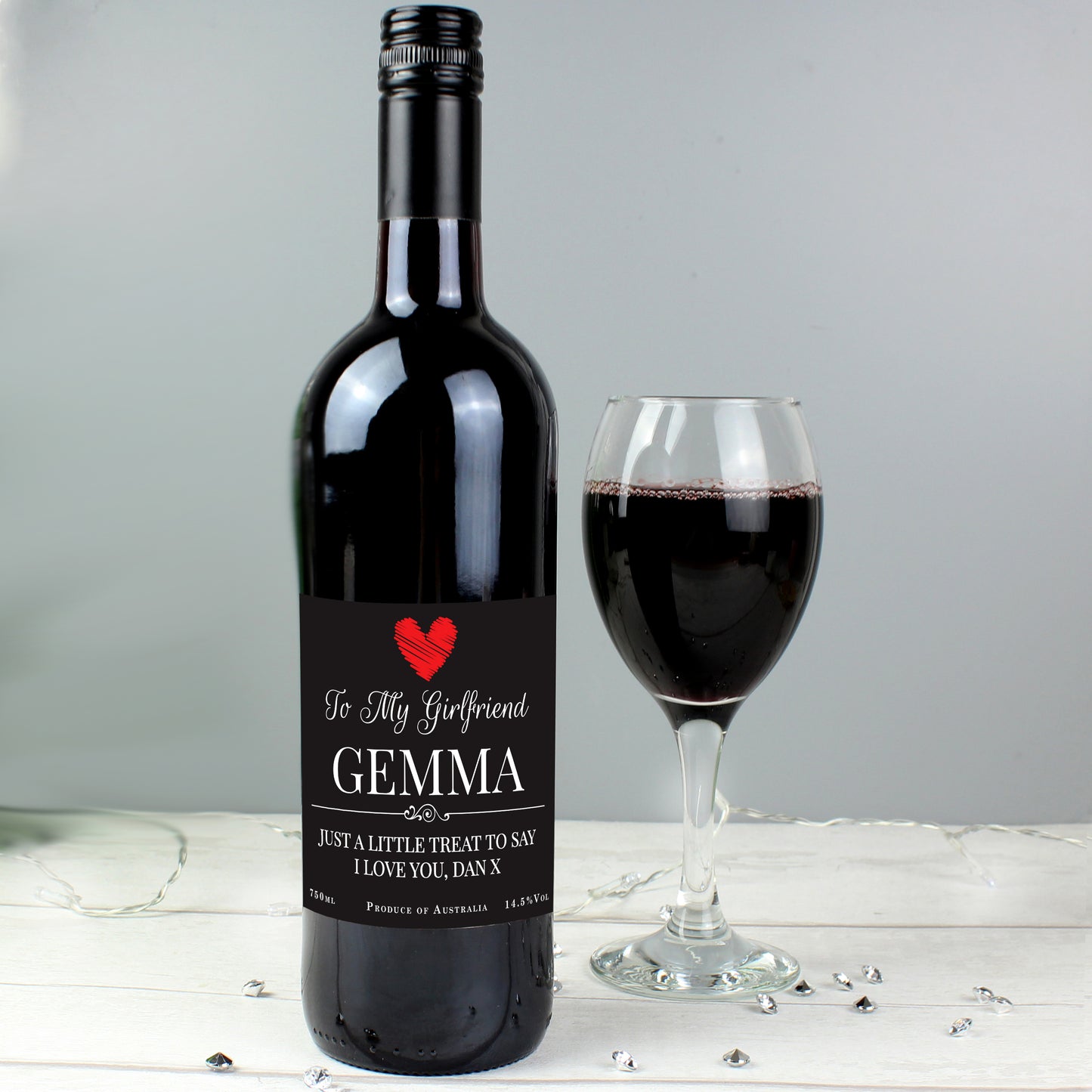 Personalised Heart Red Wine - MK&JD Gifts