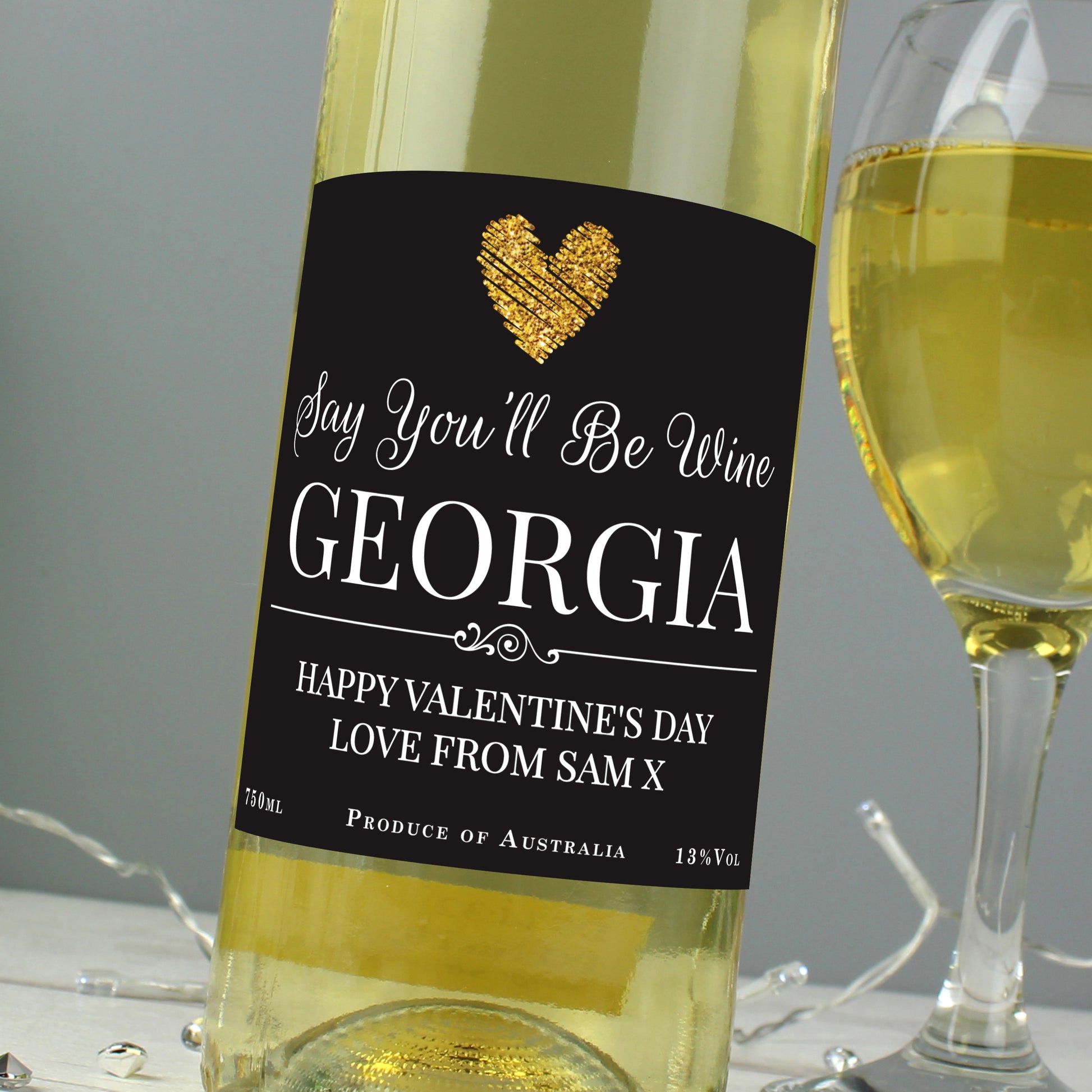 Personalised Heart White Wine - MK&JD Gifts