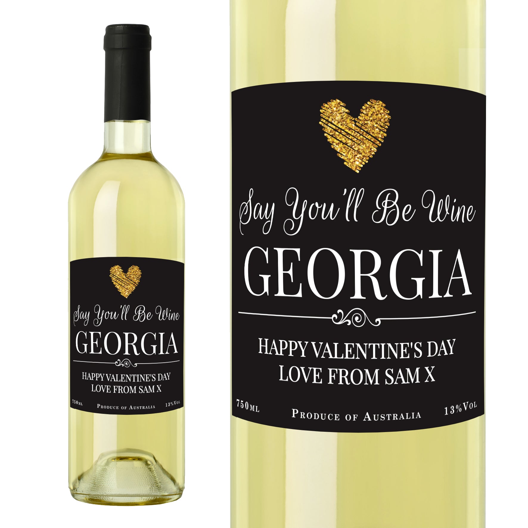 Personalised Heart White Wine - MK&JD Gifts
