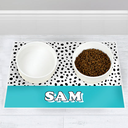 Personalised Blue Spots Dog Pet Bowl Mat - MK&JD Gifts