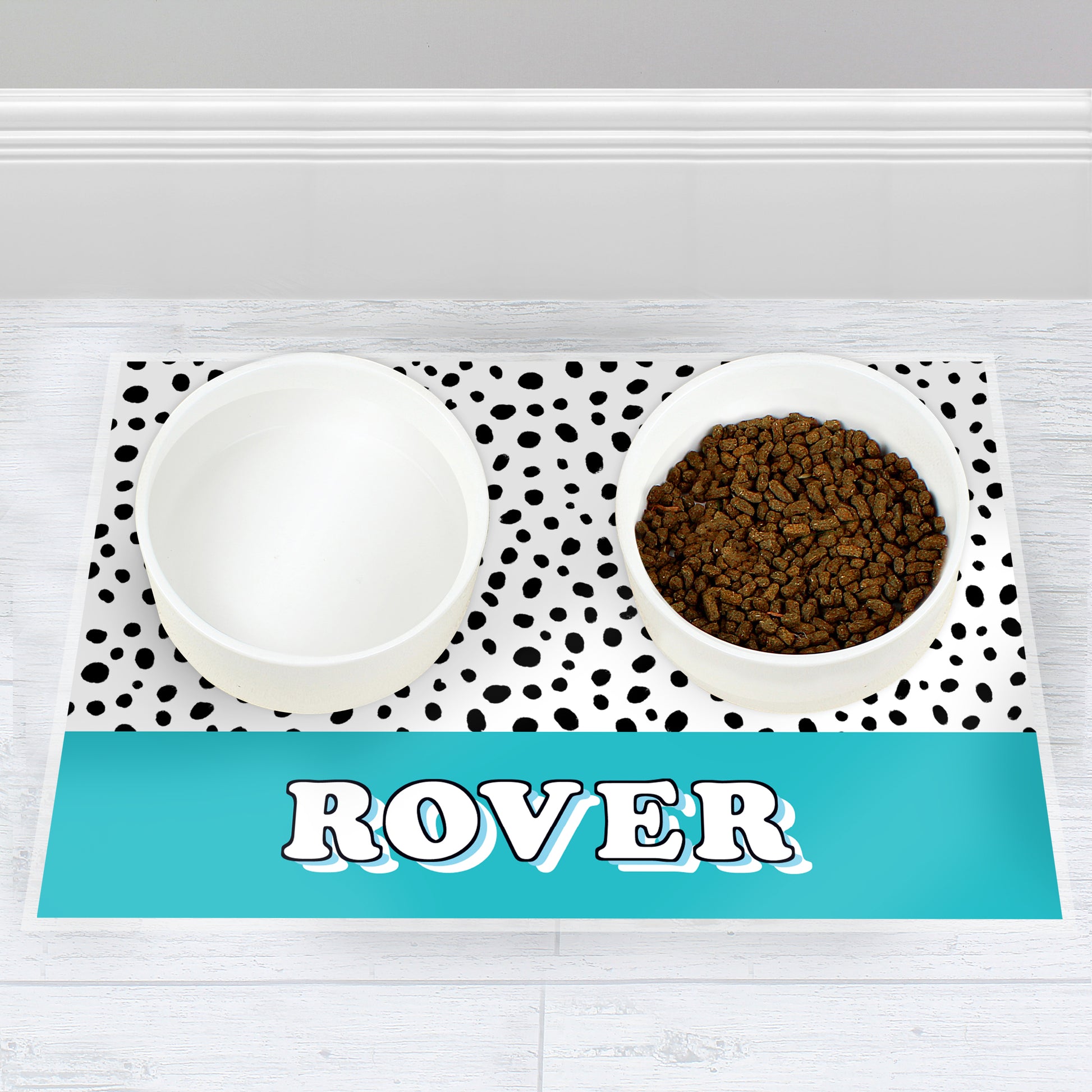 Personalised Blue Spots Dog Pet Bowl Mat - MK&JD Gifts