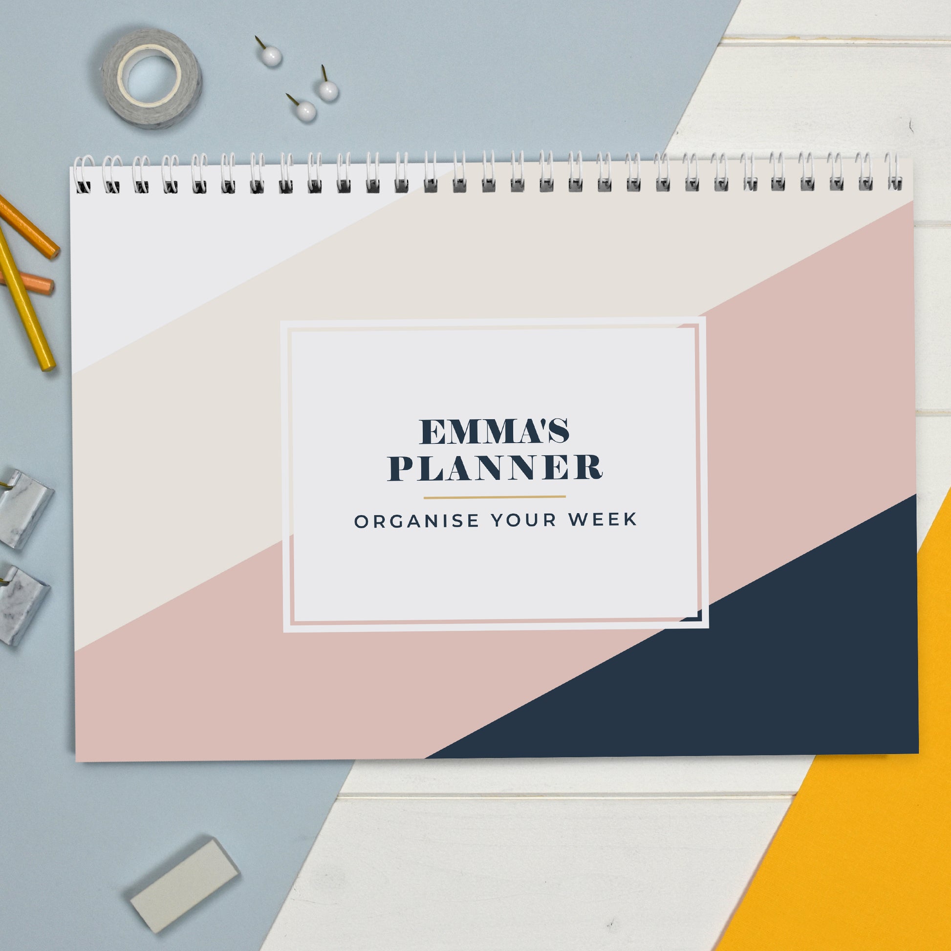 Personalised Free Text Navy & Blush A4 Desk Planner - MK&JD Gifts