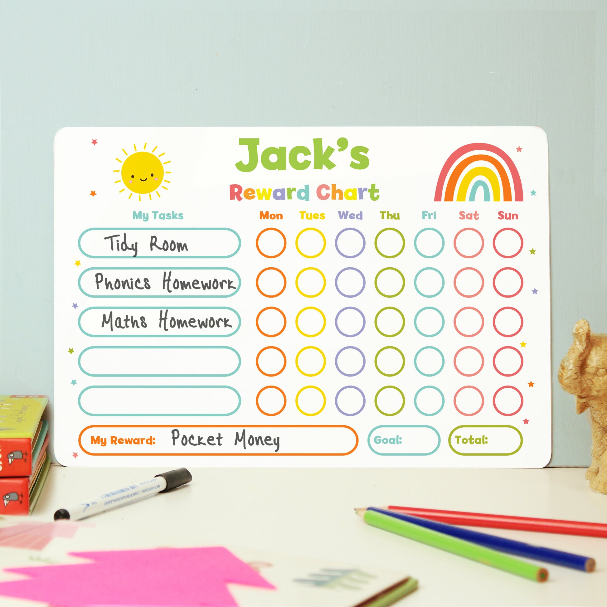 Personalised Rewards Chart & Dry Wipe Pen - MK&JD Gifts