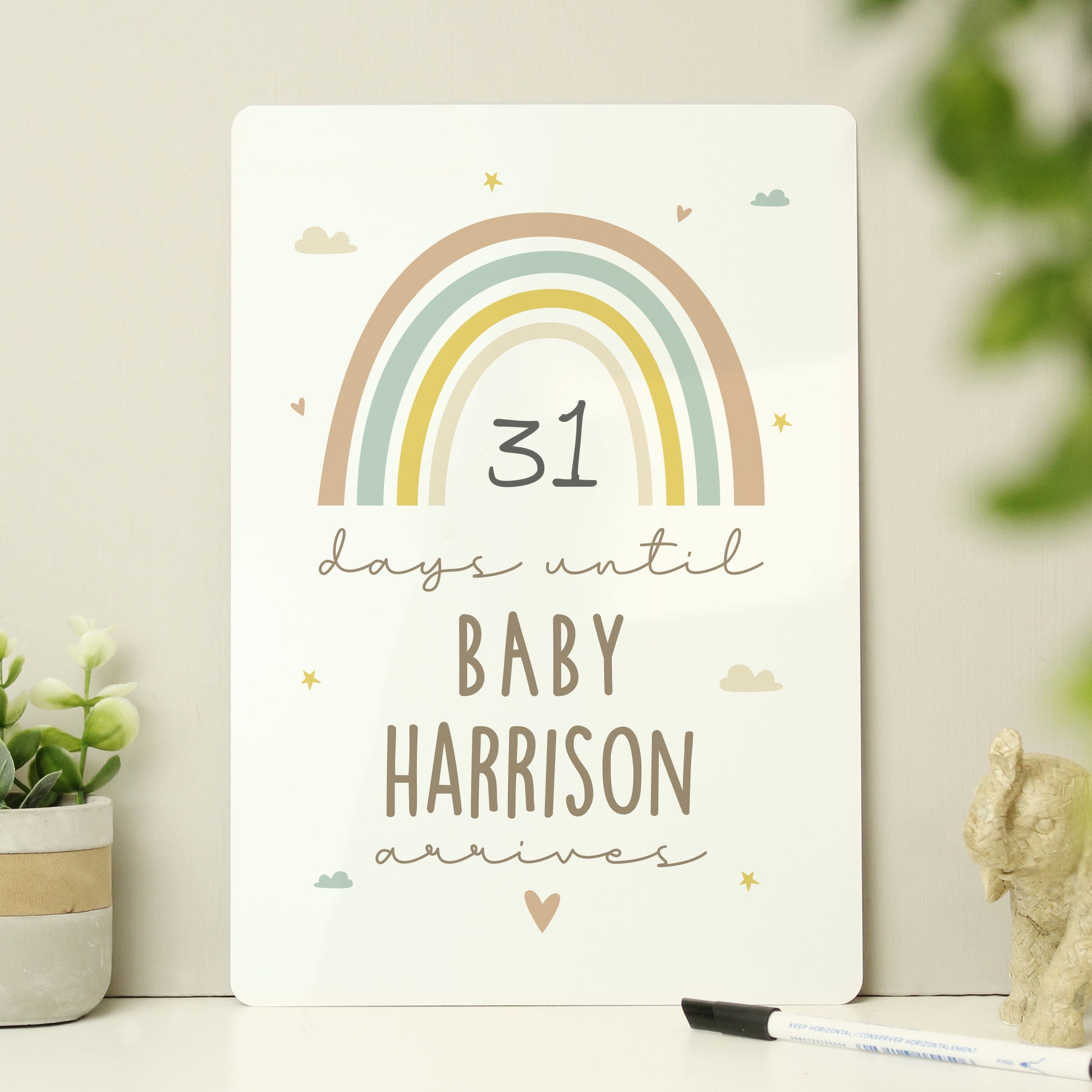 Personalised Baby Countdown Sign & Dry Wipe Pen - MK&JD Gifts