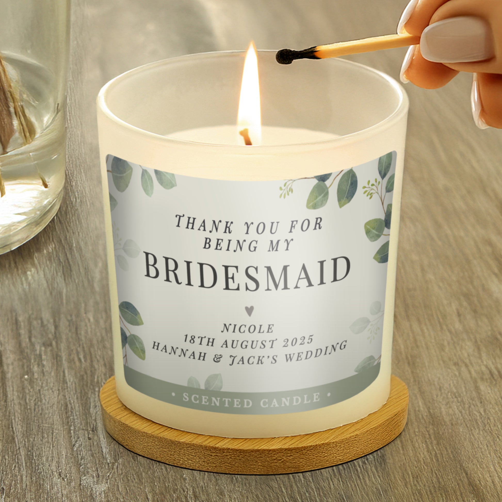 Personalised Botanical Thank You Wedding Party Jar Candle - MK&JD Gifts