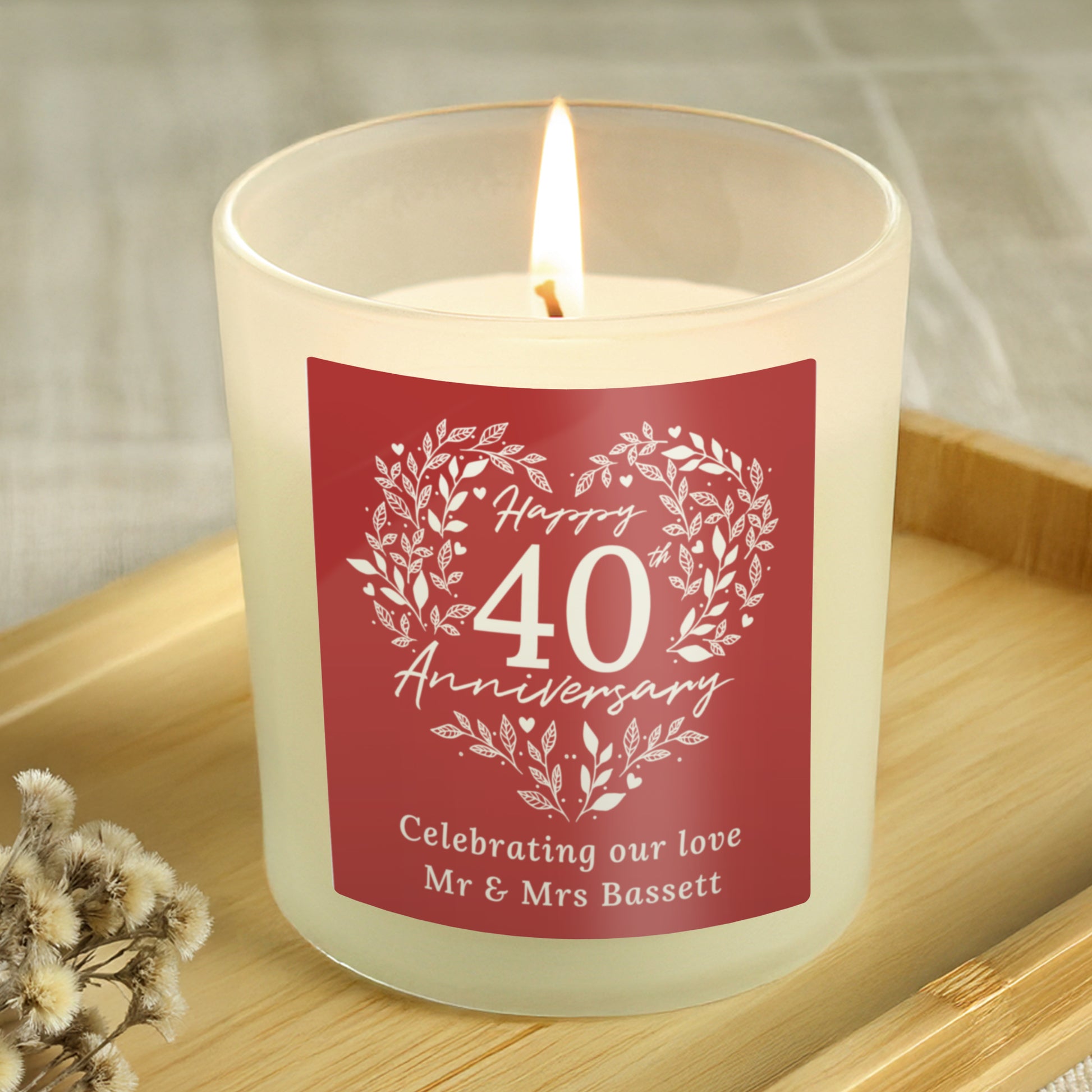 Personalised 40th Ruby Wedding Anniversary Candle Jar - MK&JD Gifts