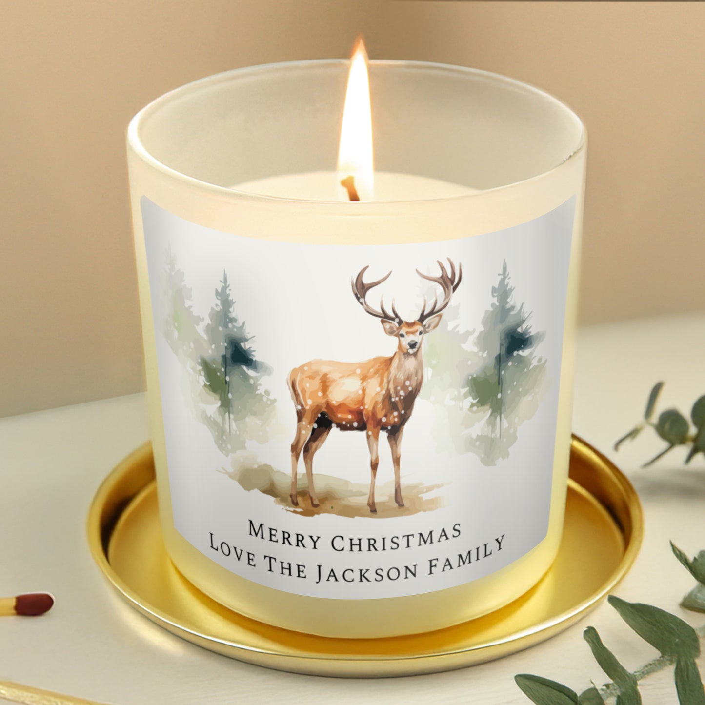 Personalised Watercolour Stag Candle Jar - MK&JD Gifts