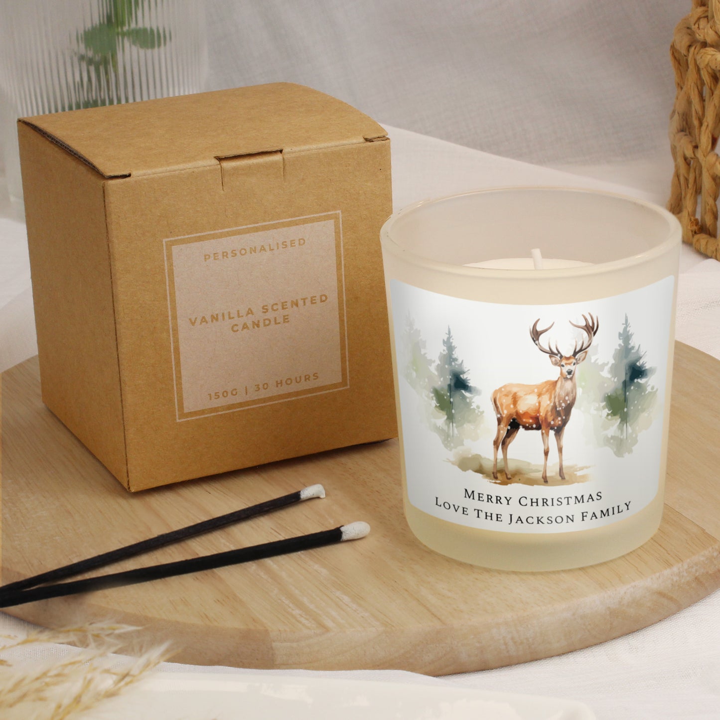Personalised Watercolour Stag Candle Jar - MK&JD Gifts