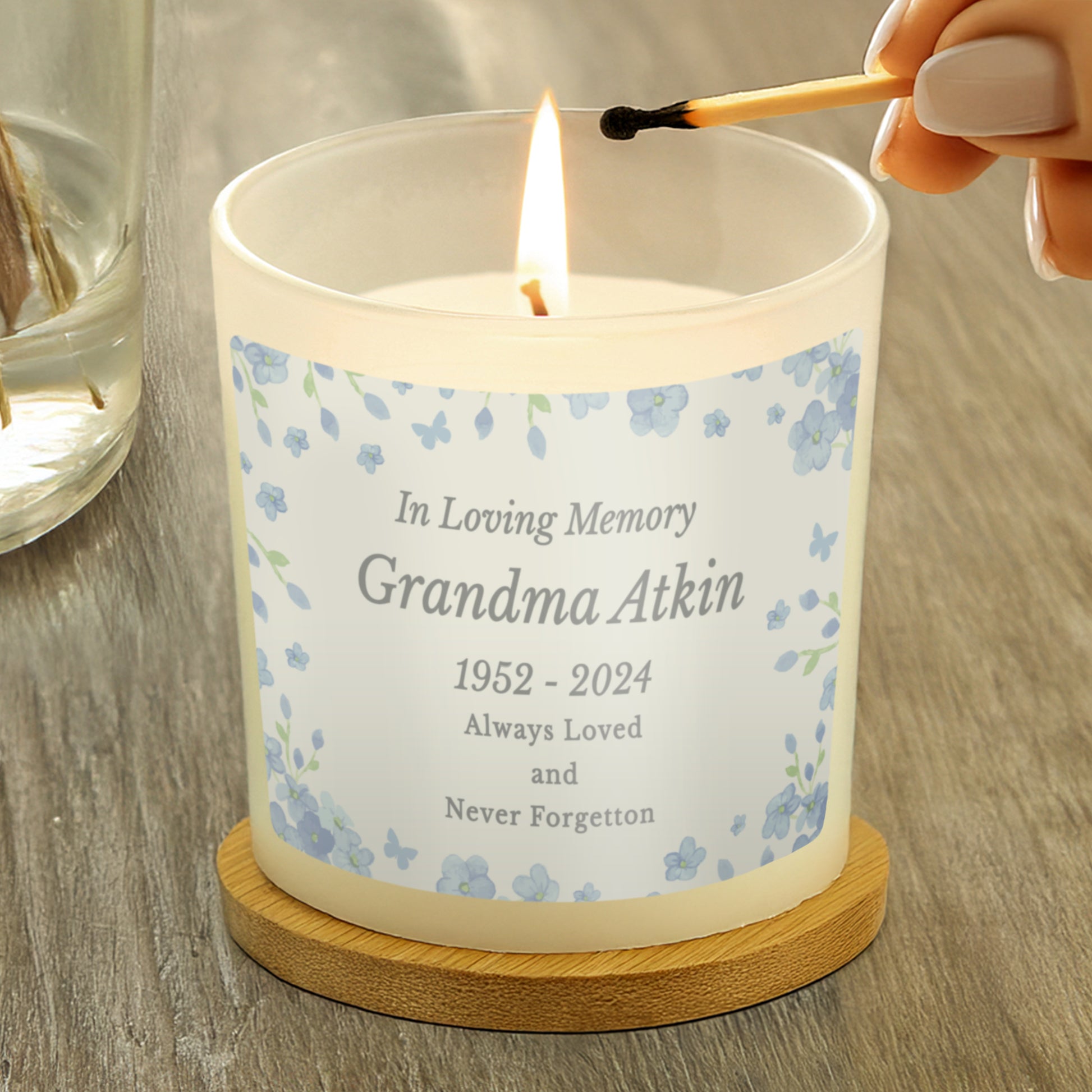 Personalised Memorial Forget Me Not Candle Jar - MK&JD Gifts