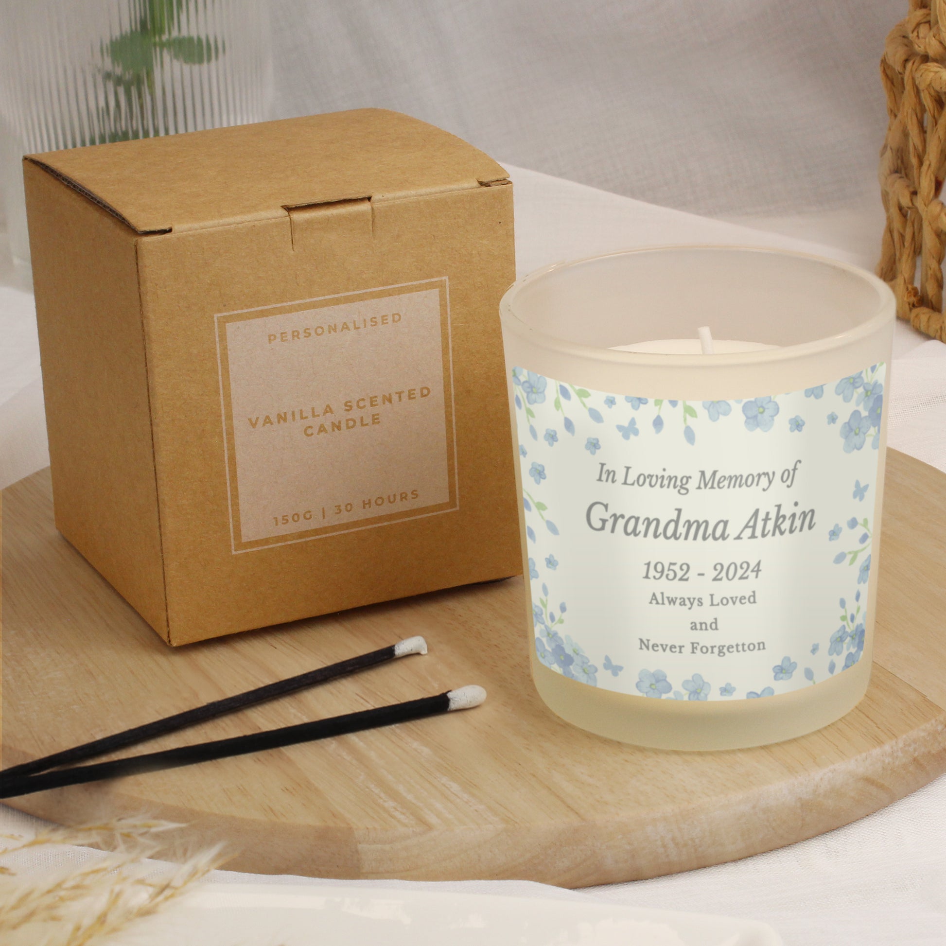 Personalised Memorial Forget Me Not Candle Jar - MK&JD Gifts