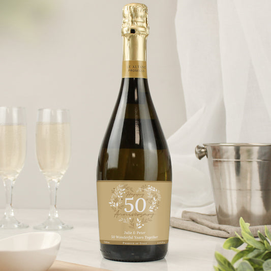 Personalised 50th Golden Wedding Anniversary Prosecco - MK&JD Gifts
