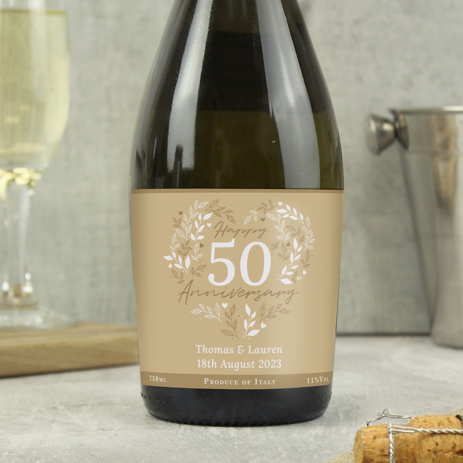 Personalised 50th Golden Wedding Anniversary Prosecco - MK&JD Gifts