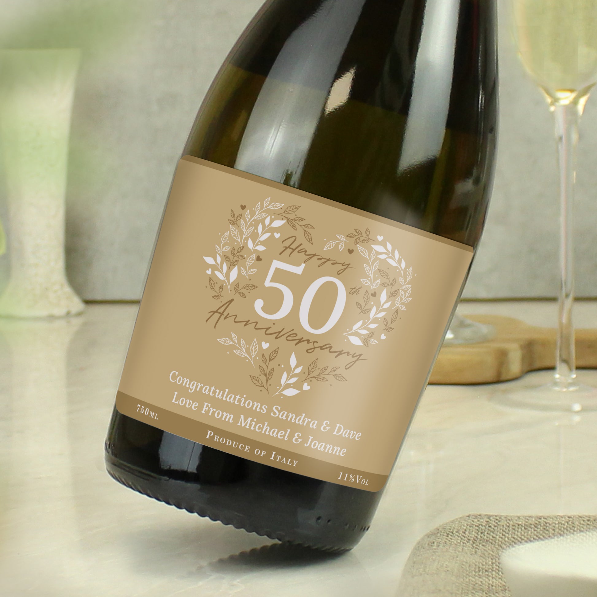 Personalised 50th Golden Wedding Anniversary Prosecco - MK&JD Gifts
