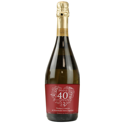Personalised 40th Ruby Wedding Anniversary Prosecco - MK&JD Gifts