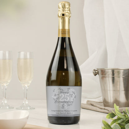 Personalised 25th Silver Wedding Anniversary Prosecco - MK&JD Gifts
