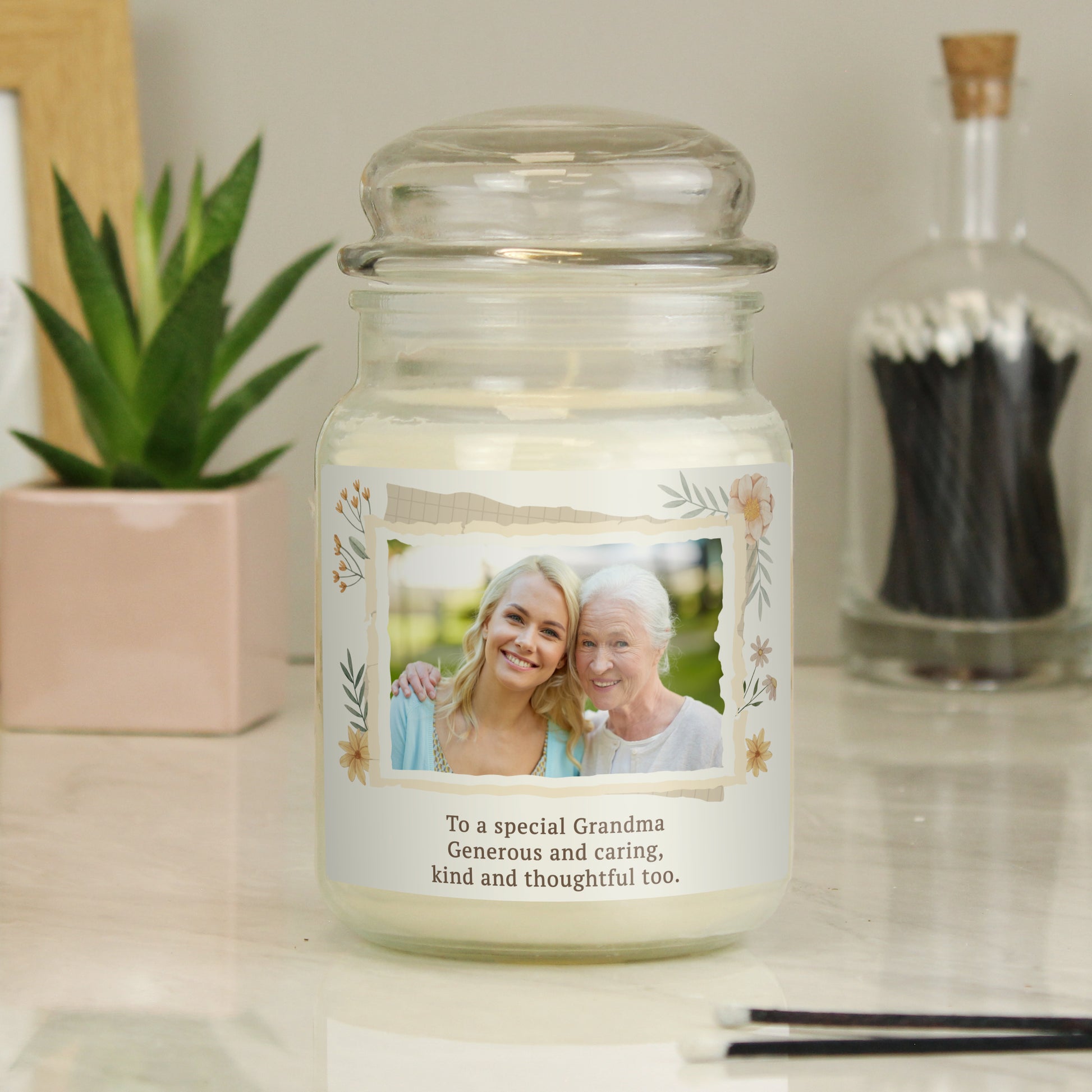 Personalised Wild Flowers Photo Upload Large Candle Jar - MK&JD Gifts