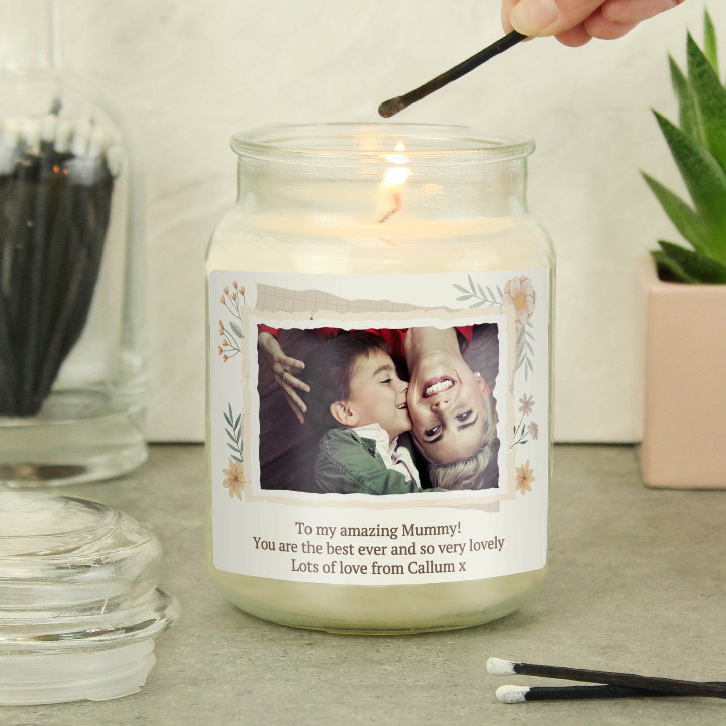 Personalised Wild Flowers Photo Upload Large Candle Jar - MK&JD Gifts