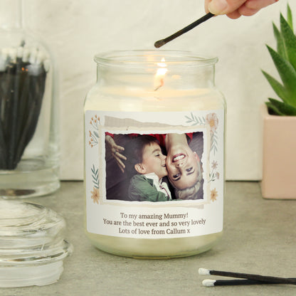Personalised Wild Flowers Photo Upload Large Candle Jar - MK&JD Gifts
