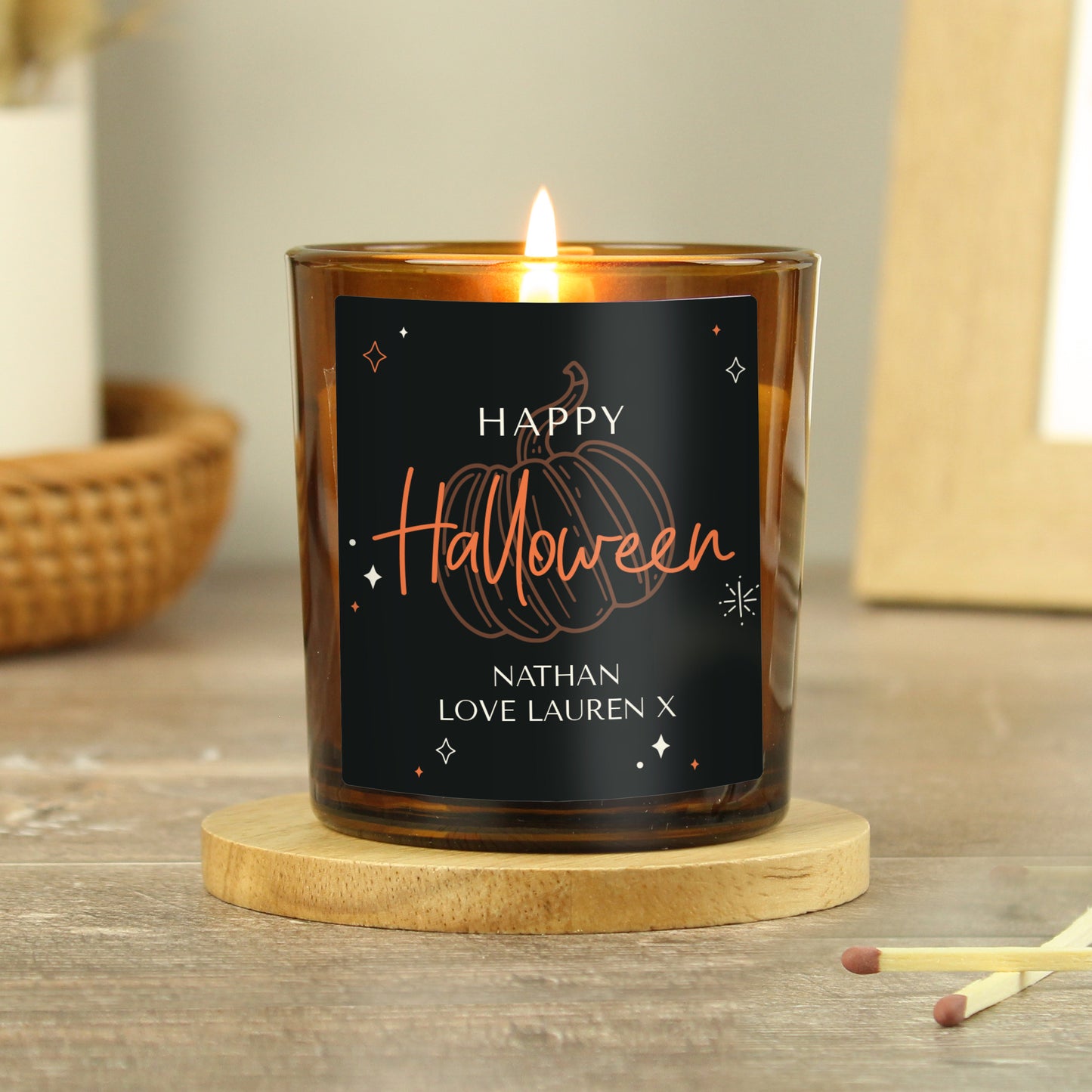 Personalised Pumpkin Amber Glass Candle - MK&JD Gifts