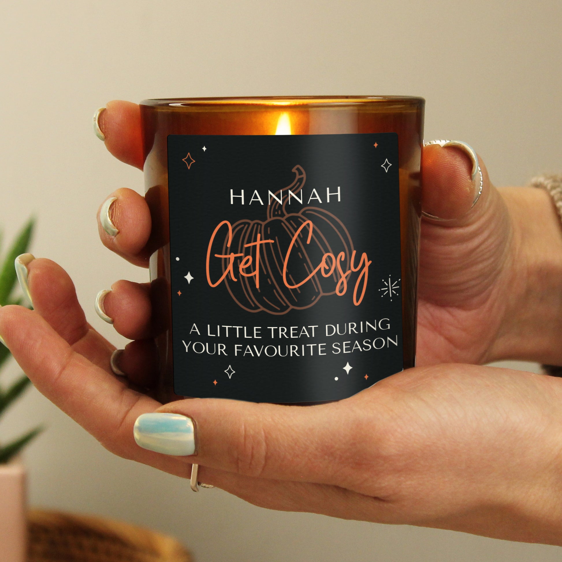 Personalised Pumpkin Amber Glass Candle - MK&JD Gifts