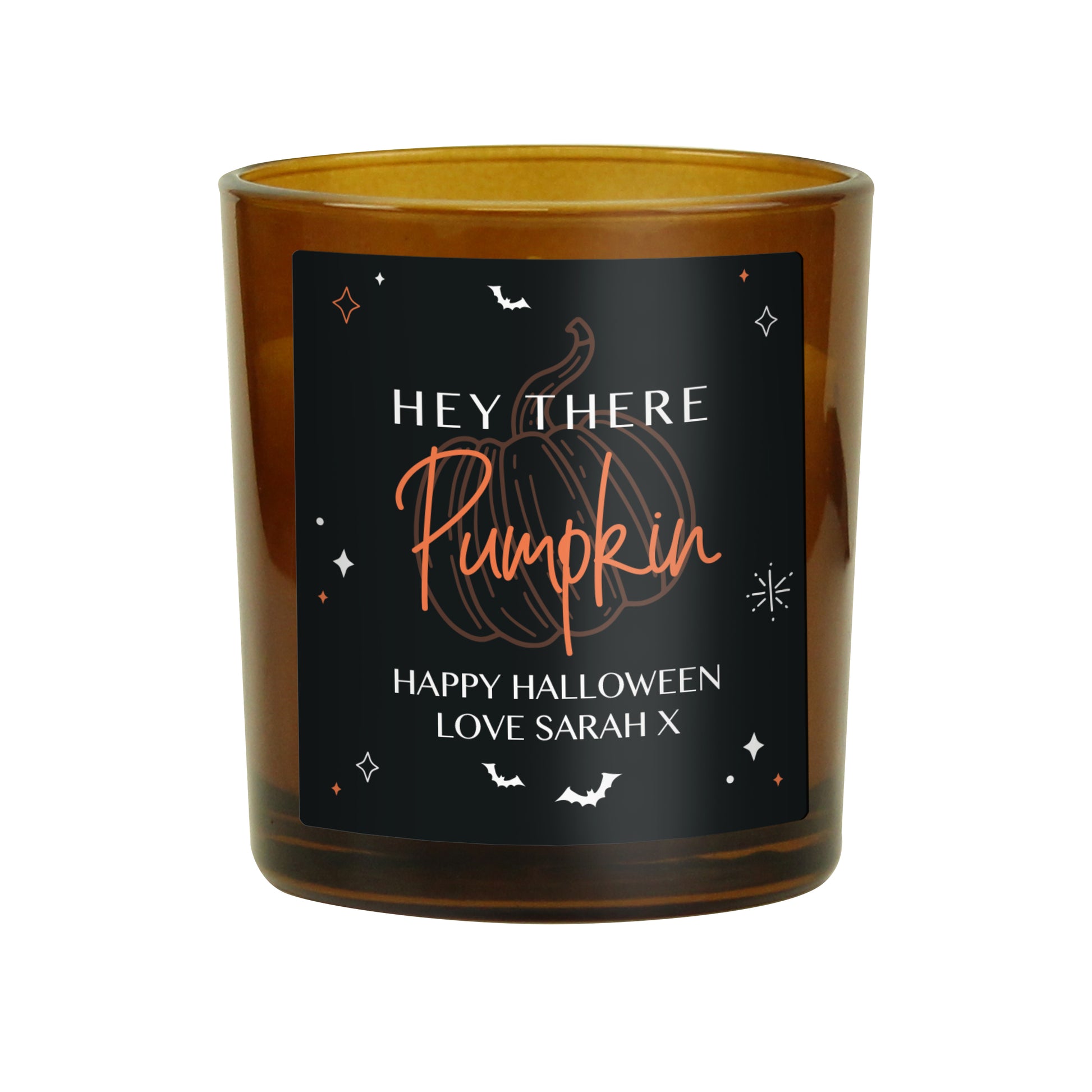 Personalised Pumpkin Amber Glass Candle - MK&JD Gifts