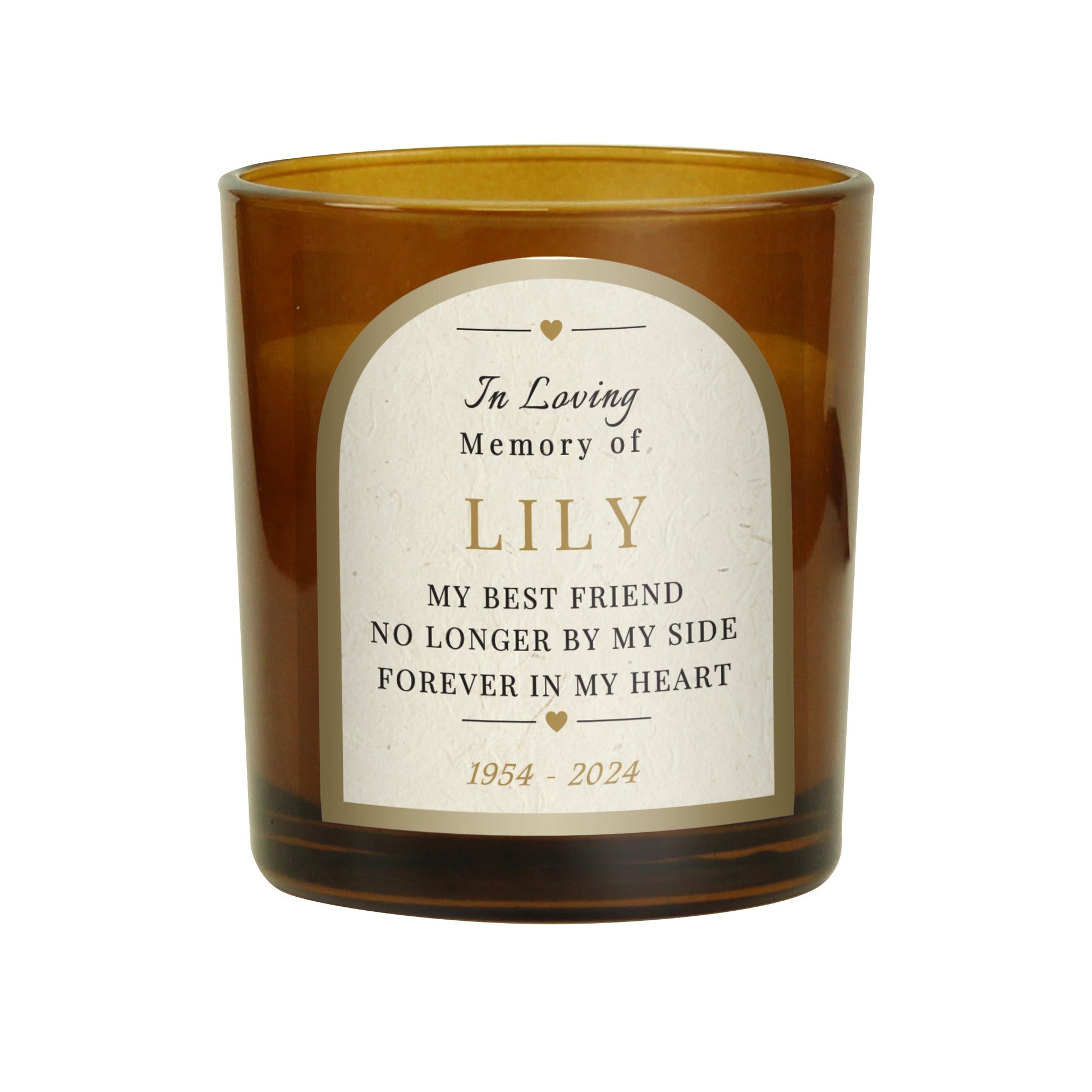 Personalised In Loving Memory Amber Glass Candle - MK&JD Gifts