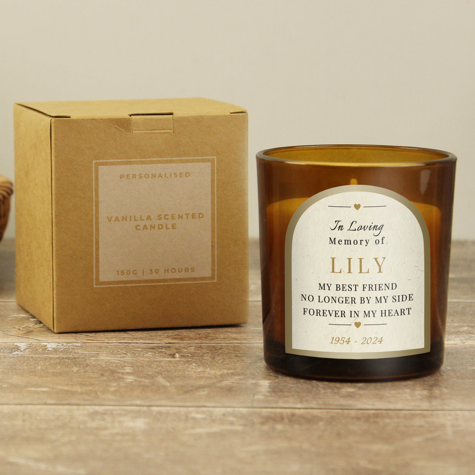 Personalised In Loving Memory Amber Glass Candle - MK&JD Gifts