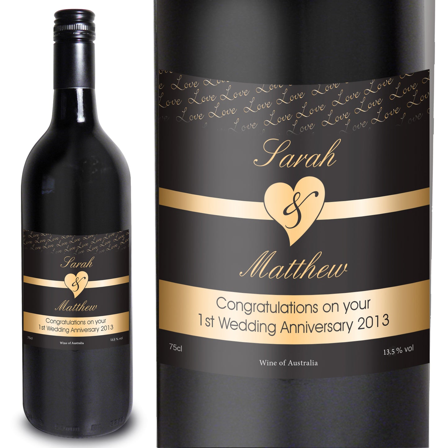 Personalised Couples Heart Red Wine- Black Design - MK&JD Gifts