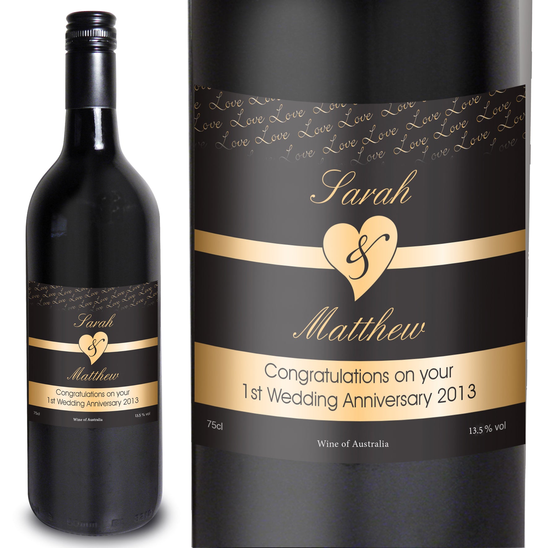 Personalised Couples Heart Red Wine- Black Design - MK&JD Gifts