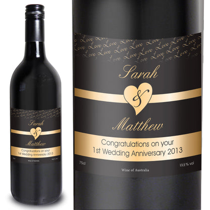 Personalised Couples Heart Red Wine- Black Design - MK&JD Gifts