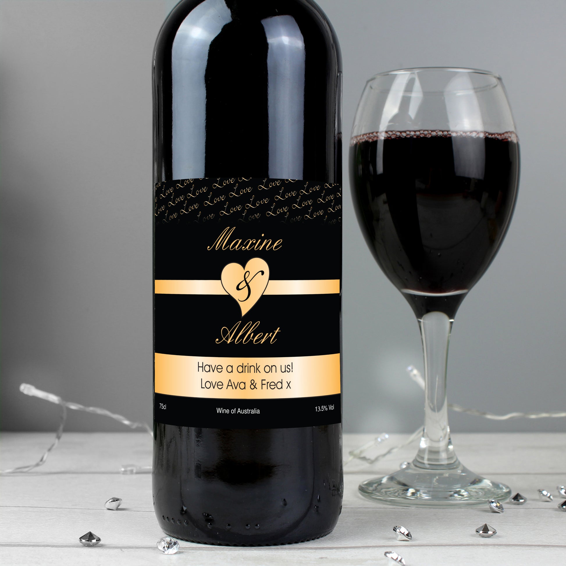 Personalised Couples Heart Red Wine- Black Design - MK&JD Gifts