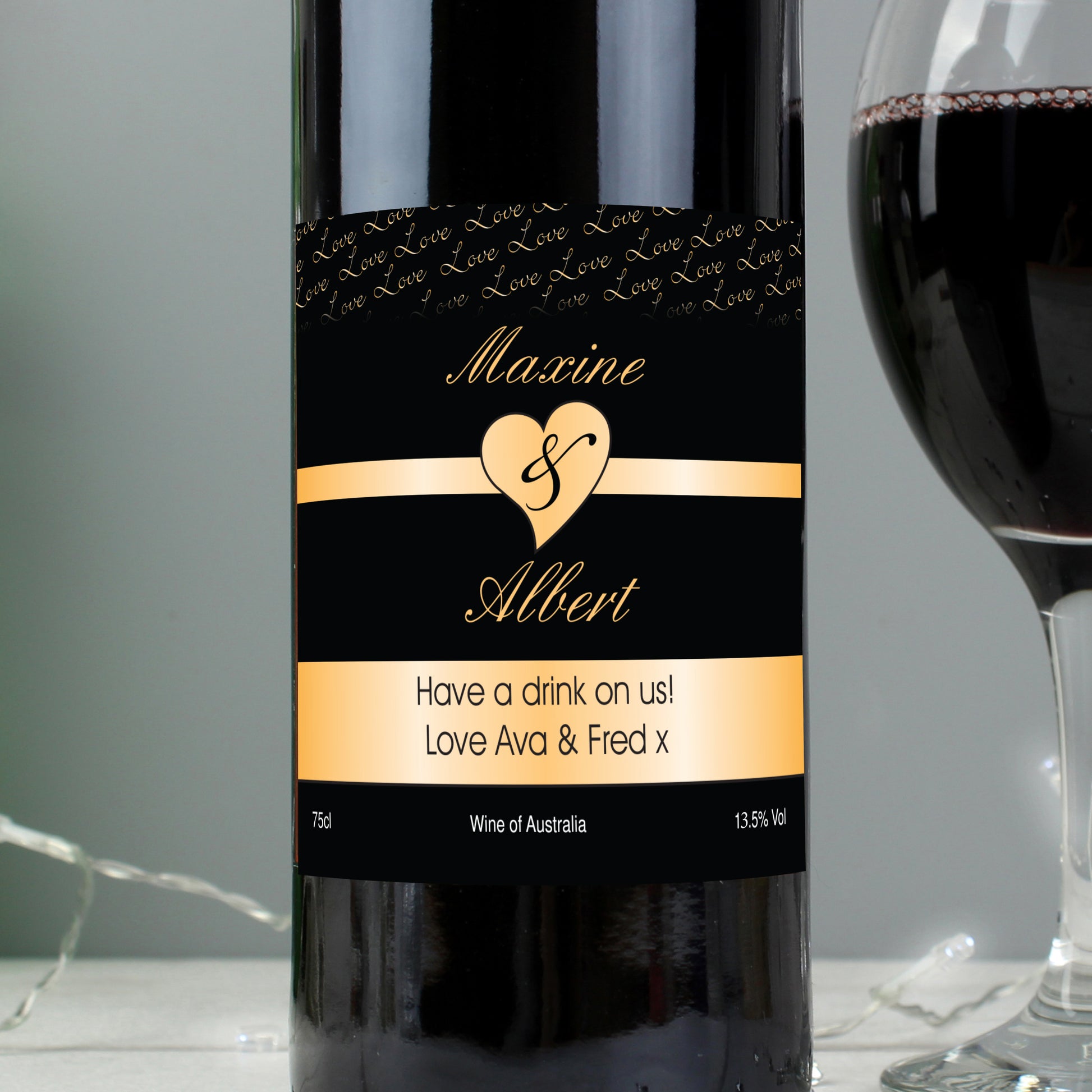 Personalised Couples Heart Red Wine- Black Design - MK&JD Gifts