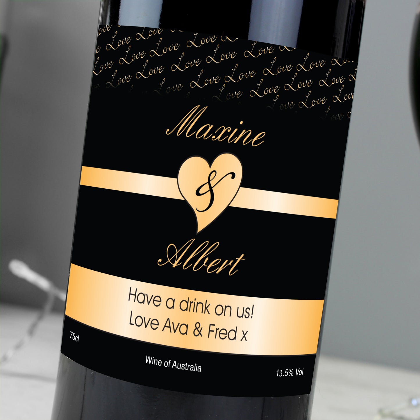 Personalised Couples Heart Red Wine- Black Design - MK&JD Gifts