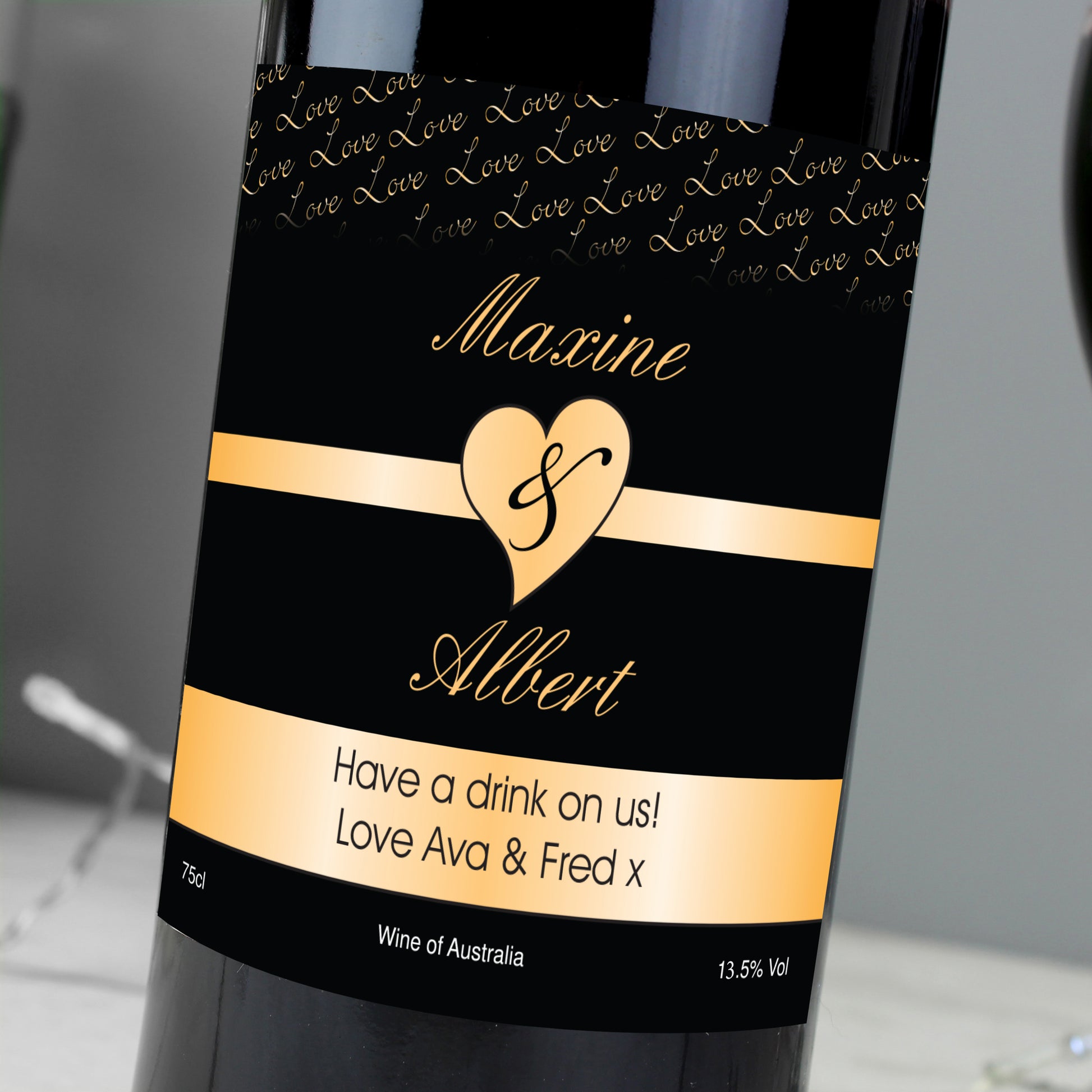 Personalised Couples Heart Red Wine- Black Design - MK&JD Gifts