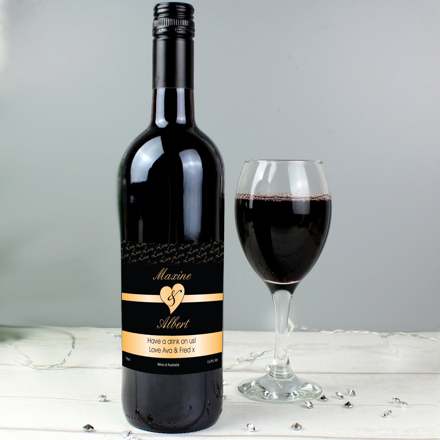 Personalised Couples Heart Red Wine- Black Design - MK&JD Gifts